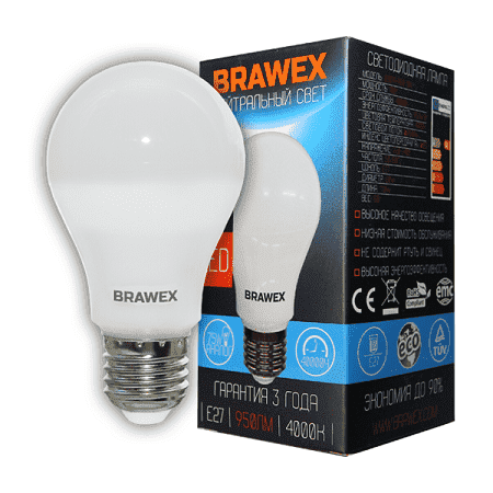 Светодиодная лампа Brawex PREMIUM 0307A-A60-10N E27 10Вт Нейтральный 4000К