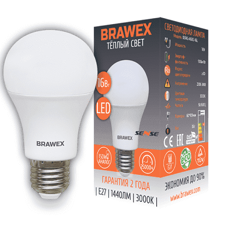 Светодиодная лампа Brawex SENSE 0314D-A60S-16L E27 16Вт Теплый 3000К
