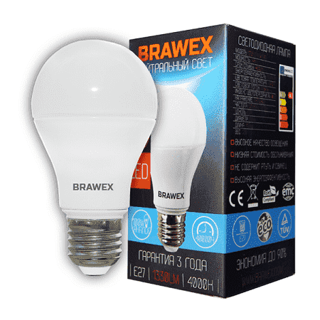 Светодиодная лампа Brawex PREMIUM 0305D-A60-14N E27 14Вт Нейтральный 4000К