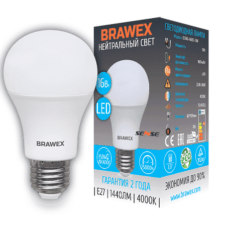 Светодиодная лампа Brawex SENSE 0314D-A60S-16N E27 16Вт Нейтральный 4000К