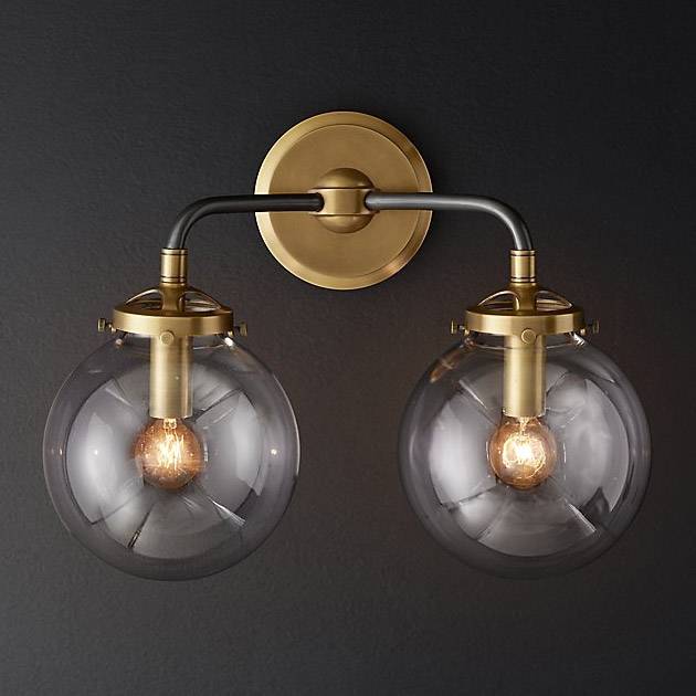 Бра Restoration Hardware Bistro Globe Clear Glass Double Sconce Brass