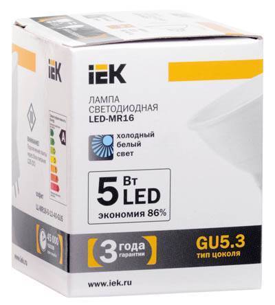 Светодиодная лампа IEK LL-MR16-5-12-40-GU5 GU5.3 5Вт 4000К