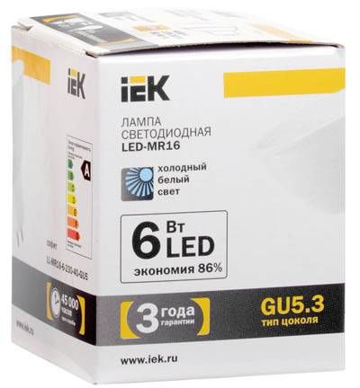 Светодиодная лампа IEK LL-MR16-6-230-40-GU5 GU5.3 6Вт 4000К
