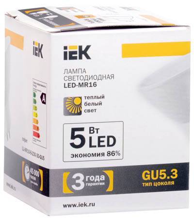 Светодиодная лампа IEK LL-MR16-5-230-30-GU5 GU5.3 5Вт 3000К