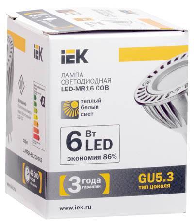 Светодиодная лампа IEK LL-MR16-6-12-30-GU5 GU5.3 6Вт 3000К