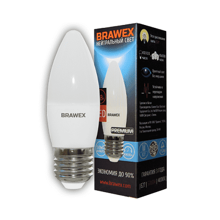Светодиодная лампа Brawex PREMIUM 0707E-B35-6N E27 6Вт Нейтральный 4000К