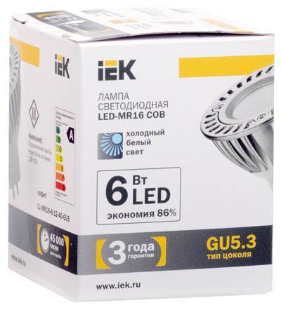 Светодиодная лампа IEK LL-MR16-6-12-40-GU5 GU5.3 6Вт 4000К