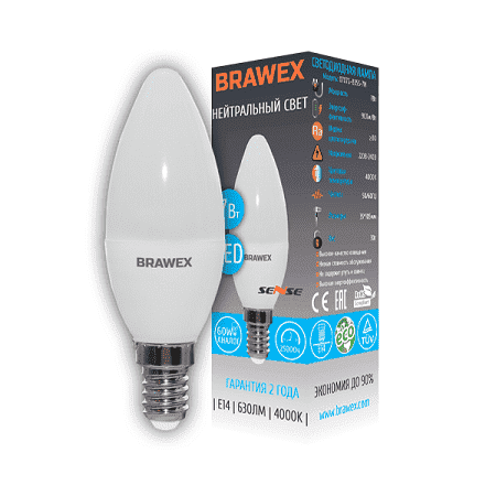 Светодиодная лампа Brawex SENSE 0707G-B35S-7N E14 7Вт Нейтральный 4000К