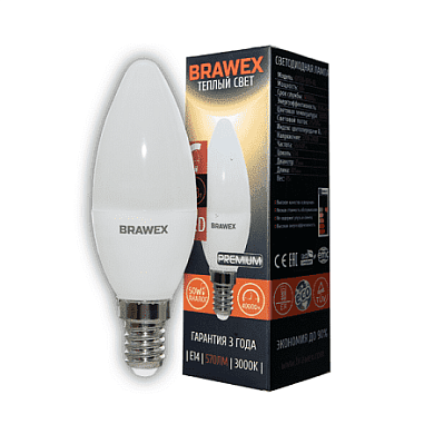 Светодиодная лампа Brawex PREMIUM 0713A-B35-6L DIM E14 6Вт Теплый 3000К