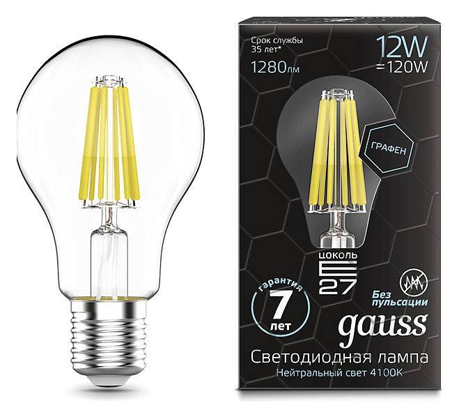 Лампа светодиодная Gauss LED Filament Graphene E27 12Вт 4100K 102802212