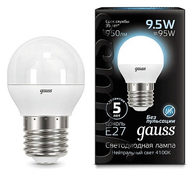 Лампа светодиодная Gauss LED Globe E27 9.5Вт 4100K 105102210
